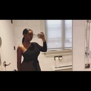 Black One Shoulder Cutout Asymmetrical Crop Top